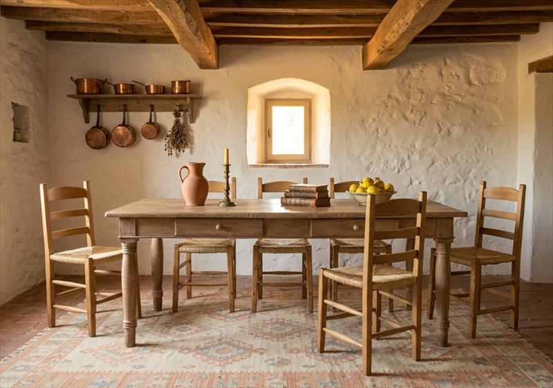 Antique Tuscan dining table in solid elm, early 19th century – faded patina