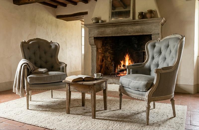 Pearl grey lacquered Bergère armchairs 