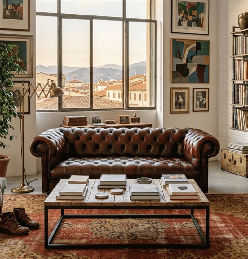 Red leather sofa, made in England early 20th century 