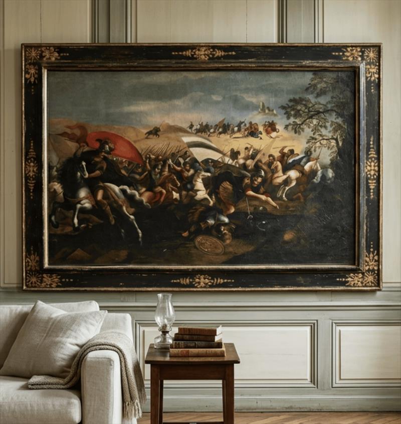 Battle Scene, 17th-Century Oil on Canvas – Circle of Francesco Allegrini