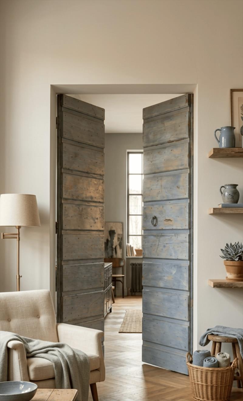 Merchant’s door – planks, nails, and ancient blue