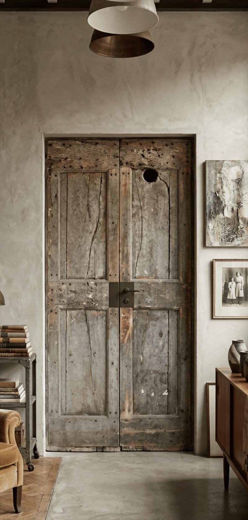 Antique 17th-century door in weathered plum